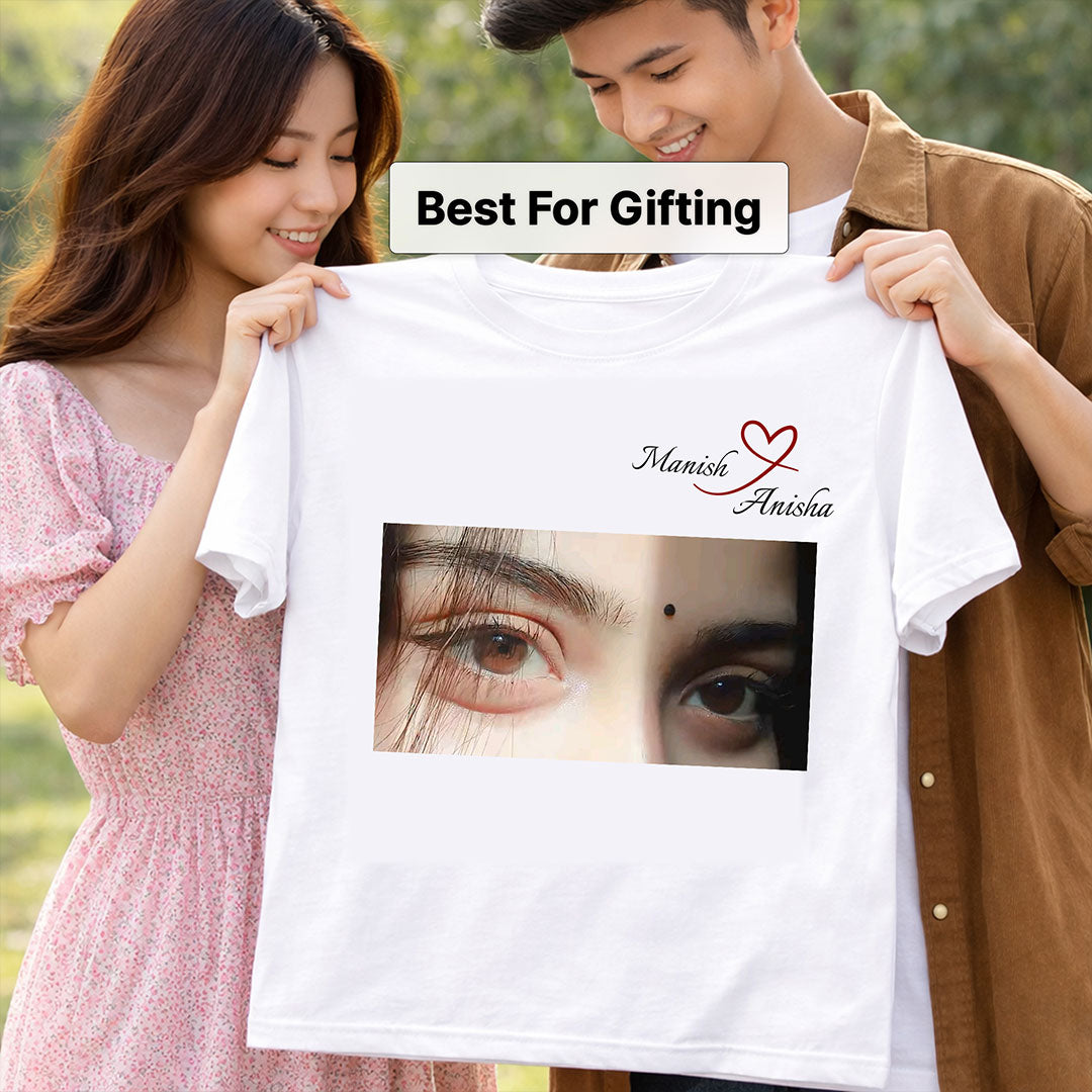 Personalized Couple Photo Name T-Shirt – Custom Name & Photo Printed White T-Shirt | Love Craft Gifts