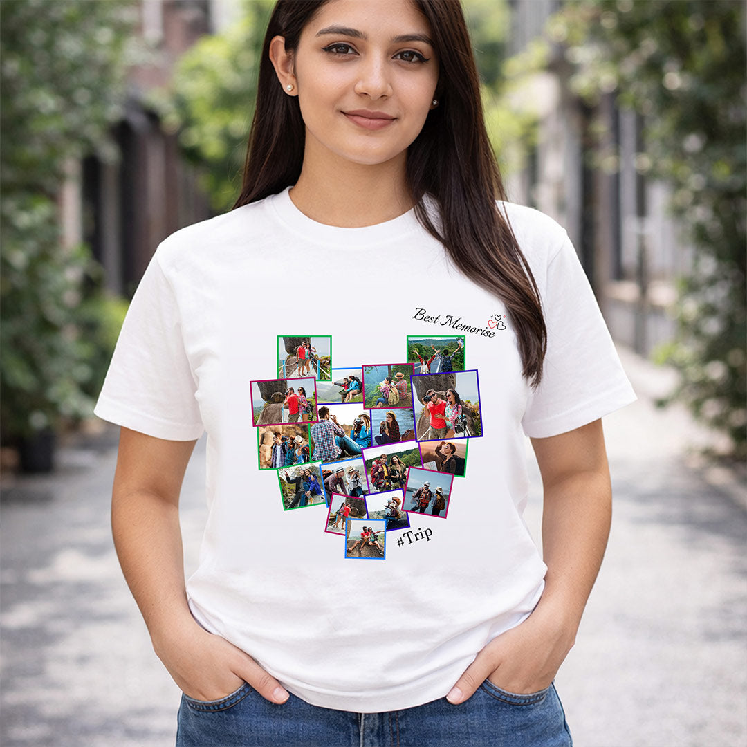 Personalized Trip Memory Collage White T-Shirt – Custom Photo Print Tee | Love Craft Gifts
