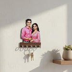 Personalized Couple Cartoon Wooden Key Holder (5×4”) | Love Craft Gifts