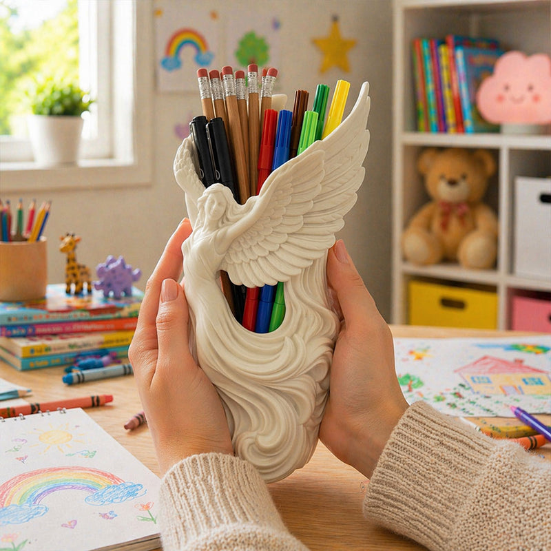 Angel Wings Design Pen Stand – Premium Decorative Desk Organizer for Kids Study Table & Home Décor | Love Craft Gifts™