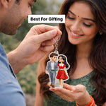 Personalized Couple Photo Acrylic Keychain – Custom Cartoon Style Hanging Keyring (2x2.5 Inch) | Love Craft Gifts