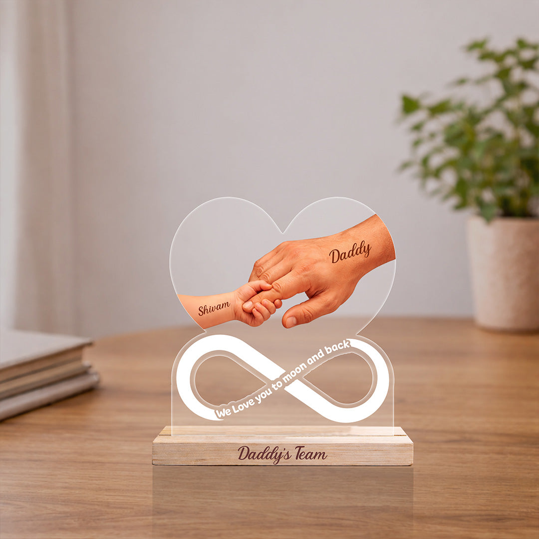 Personalized Daddy’s Team Acrylic Table Stand Custom Father Child Name Gift Frame 6x6 Inch | Love Craft Gifts