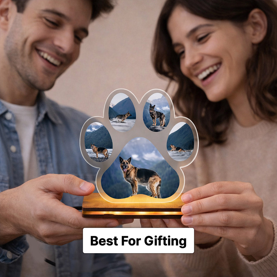 Personalized Pet Photo LED Lamp Paw Shape – Custom Dog Photo Night Light Gift (5x6 Inch) | Love Craft Gifts