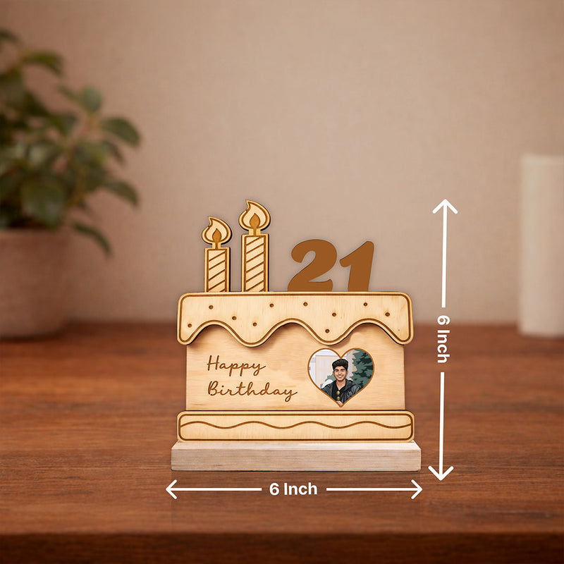Personalized Birthday Cake Wooden Cutout Stand (6x6 Inch) Custom Photo & Age Table Top Décor Gift | Love Craft Gifts
