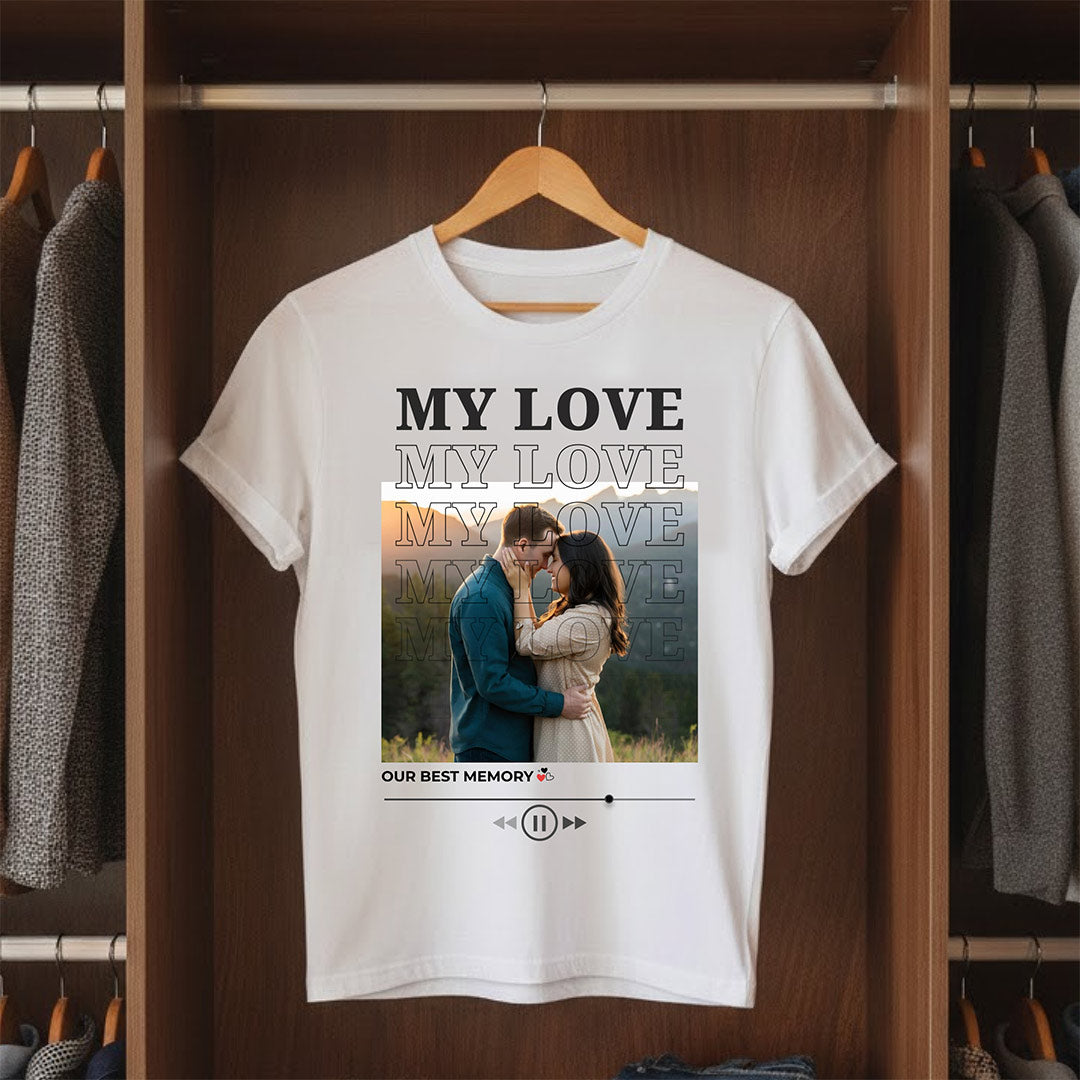 Personalized My Love Couple Photo White T-Shirt – Custom Memory Print | Love Craft Gifts