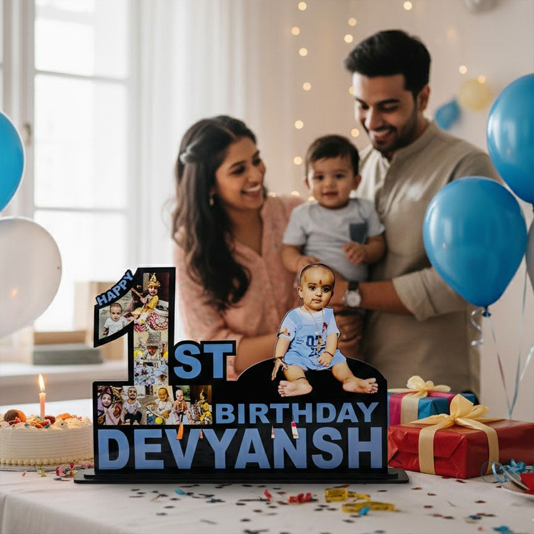 Personalized 1st Birthday Baby Photo Table-Top Stand (12×18”) | Love Craft Gifts