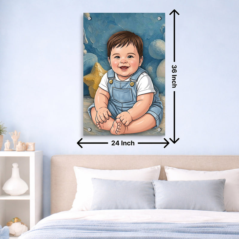 Personalized Baby Cartoon Acrylic Wall Frame (24x36 Inch) – Custom Photo Kids Room Wall Décor | Love Craft Gifts