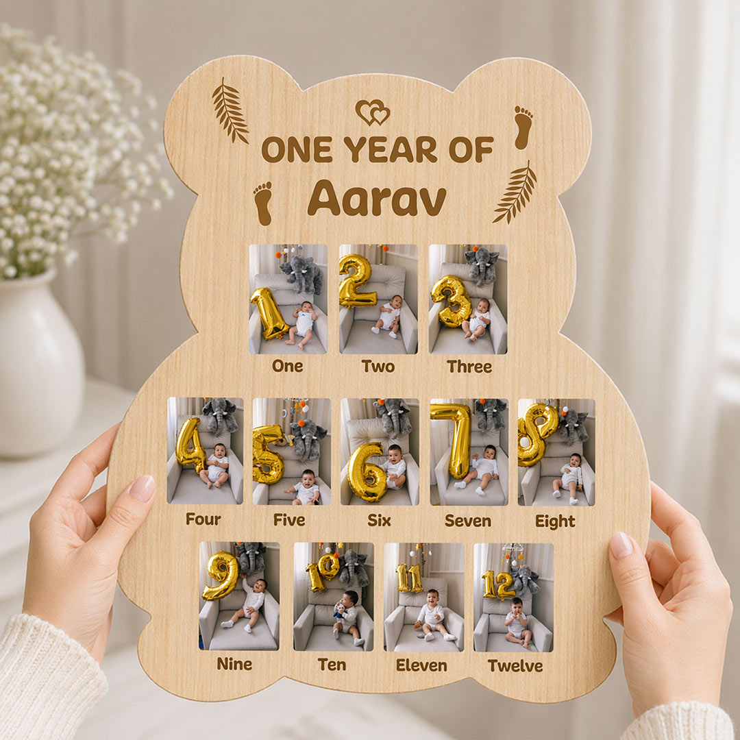 Personalized Baby First Year Memory Frame (14x18 Inch) – Custom Photo Wooden Frame Gift | Love Craft Gifts™