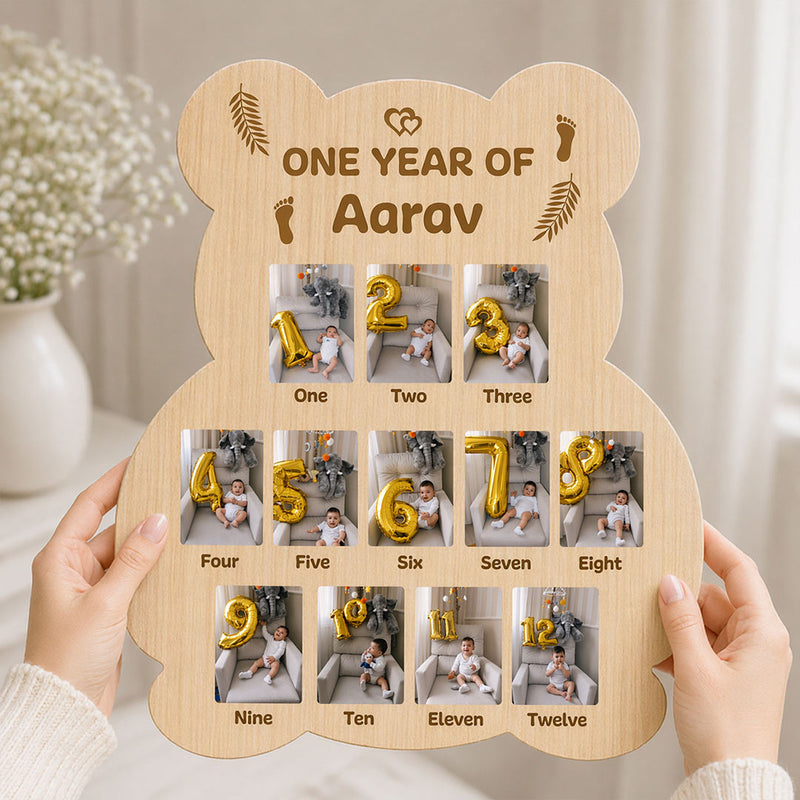 Personalized Baby First Year Memory Frame (14x18 Inch) – Custom Photo Wooden Frame Gift | Love Craft Gifts™