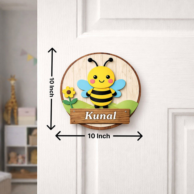 Personalized Kids Bee Name Wooden Door Sign Cute Cartoon Wall Decor 10x10" | Love Craft Gifts
