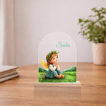 Personalized Baby Name Acrylic Table Stand – Custom Cute Angel Theme Desk Décor Gift (6x8 Inch) | Love Craft Gifts