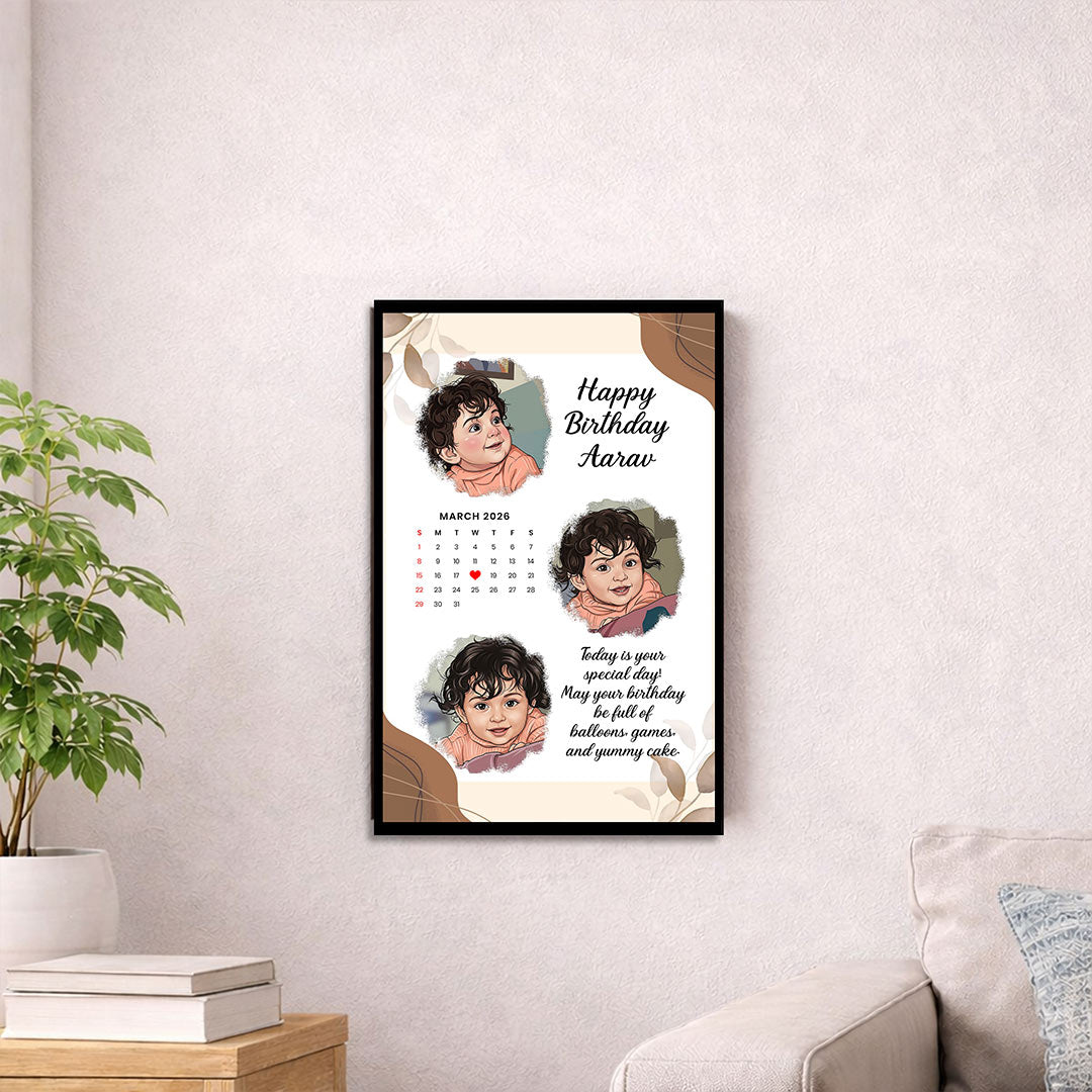 Personalized Kids Birthday Photo Calendar Frame – Custom Baby Photo & Date Frame (8x12") | Love Craft Gifts