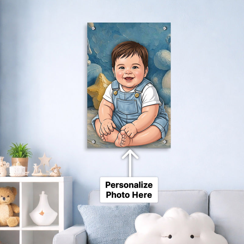 Personalized Baby Cartoon Acrylic Wall Frame (24x36 Inch) – Custom Photo Kids Room Wall Décor | Love Craft Gifts