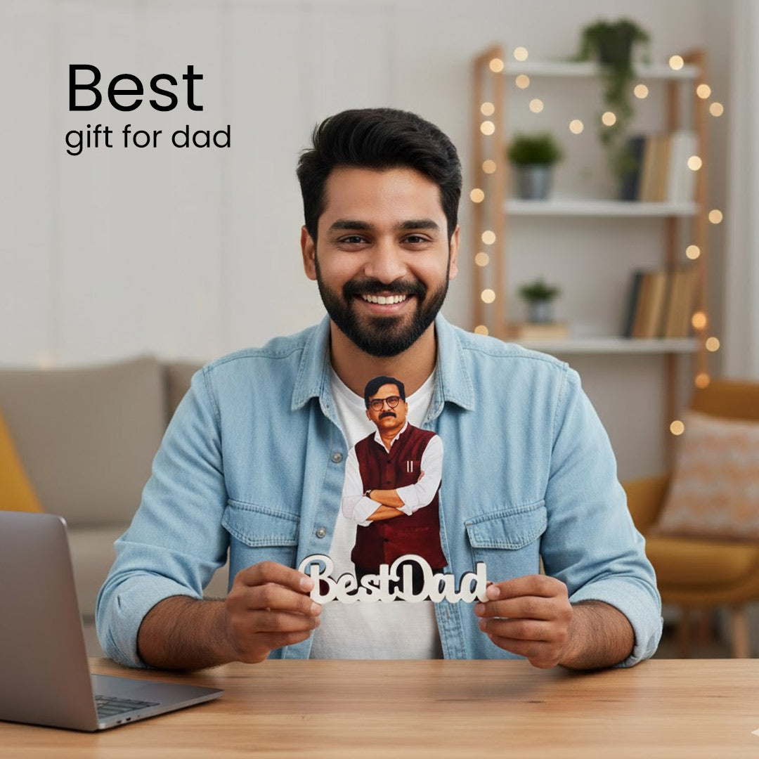 Personalized Cartoon Name Table Stand – Best Dad Edition (7×6 Inch) | Love Craft Gifts