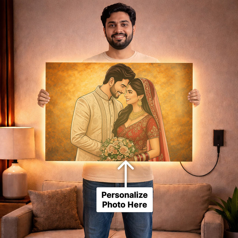 Personalized LED Acrylic Wedding Couple Cartoon Wall Frame with Warm Light (24x36 Inch) Custom Photo Wall Décor Gift | Love Craft Gifts