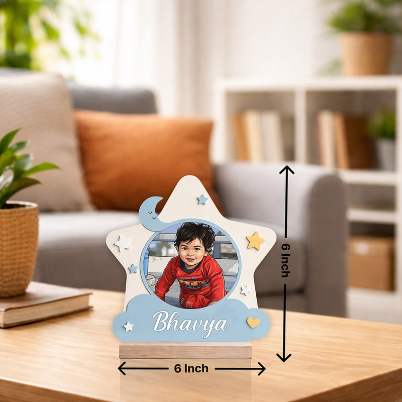 Personalized Kids Photo Name Star Table Top with Custom Cartoon Design (6x6 Inch) Cute Baby Desk Décor Gift | Love Craft Gifts