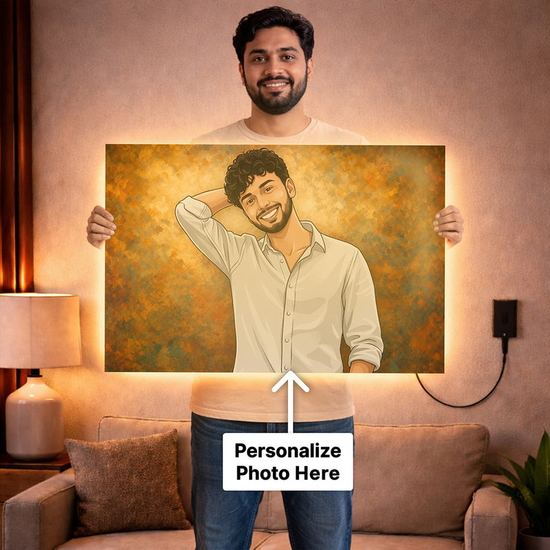 Personalized LED Acrylic Wall Frame with Warm White Light (24x36") Custom Photo Cartoon Wall Décor Gift for Boys, Husband & Boyfriend | Love Craft Gifts