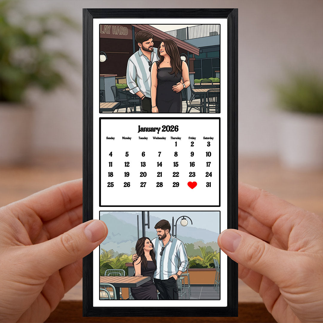 Personalized Photo Calendar Frame with Custom Date & Pictures 12x6 Inch | Love Craft Gifts
