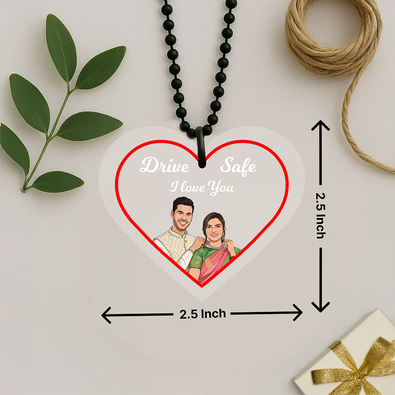 Personalized Heart Shape Car Hanging with Photo & Name Custom Acrylic Couple Charm (2.5x2.5 Inch) Drive Safe Gift for Husband, Boyfriend & Couple | Love Craft Gifts