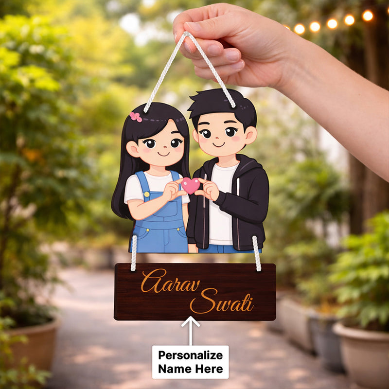 Personalized Couple Cartoon Hanging Frame – Custom Name Cute Wall Décor (9x13 Inch) | Love Craft Gifts