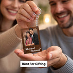 Personalized Photo Cutout Wooden Keychain – Custom Couple Name Frame Keyring (2x2.8 Inch) | Love Craft Gifts