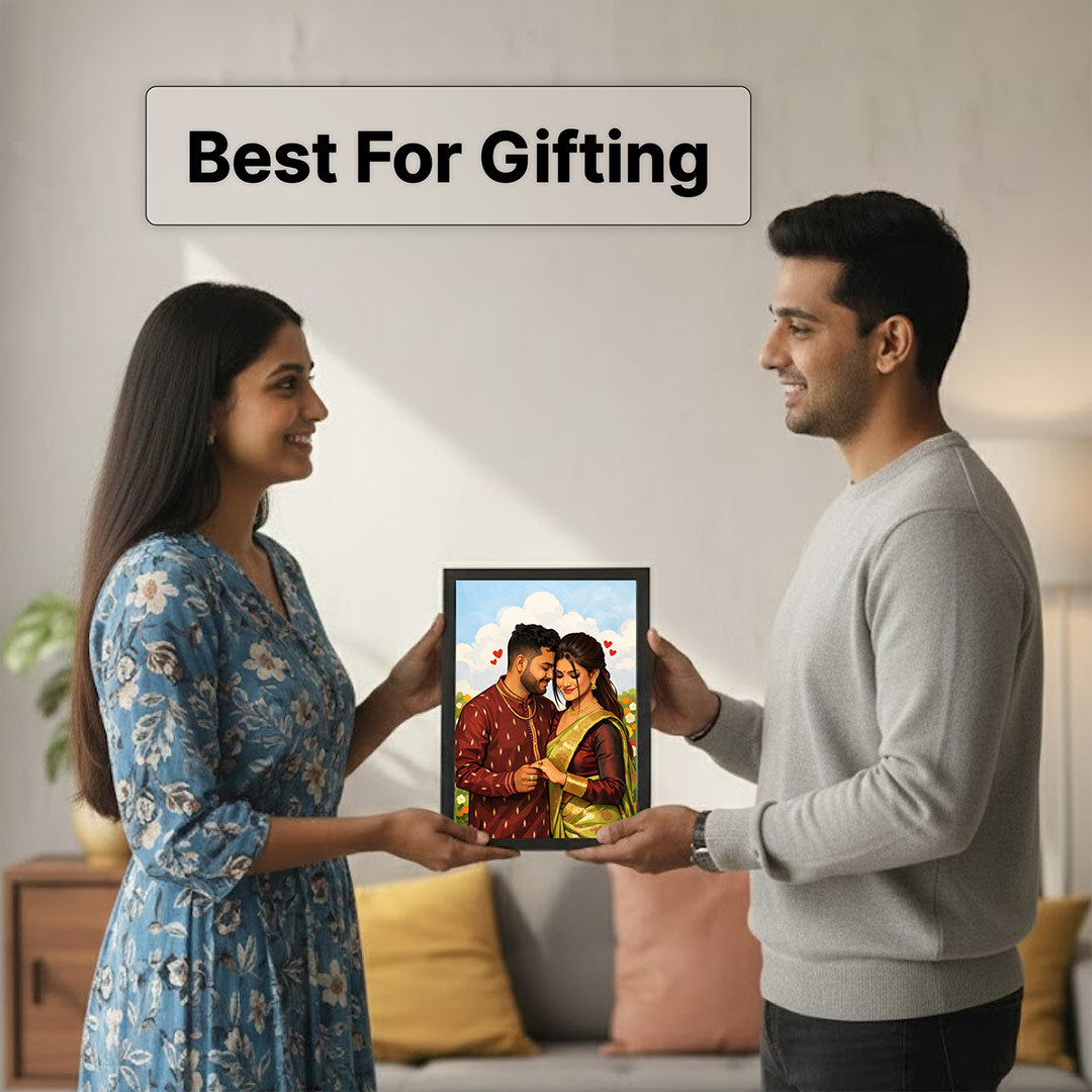 Personalized Cartoon Couple Portrait Photo Frame (6×8”) | Love Craft Gifts