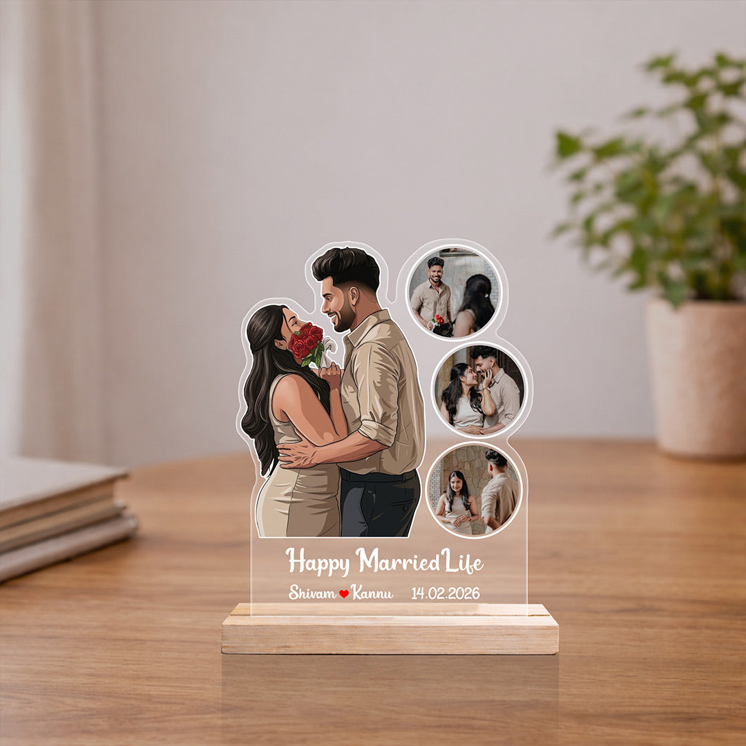 Personalized Couple Photo Acrylic Table Stand Custom Name Wedding Gift Frame 6x8 Inch | Love Craft Gifts
