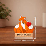 Personalized Cute Fox Couple Wooden Table Stand (6x6 Inch) – Custom Name Romantic Animal Couple Décor Gift for Girlfriend, Boyfriend & Anniversary | Love Craft Gifts