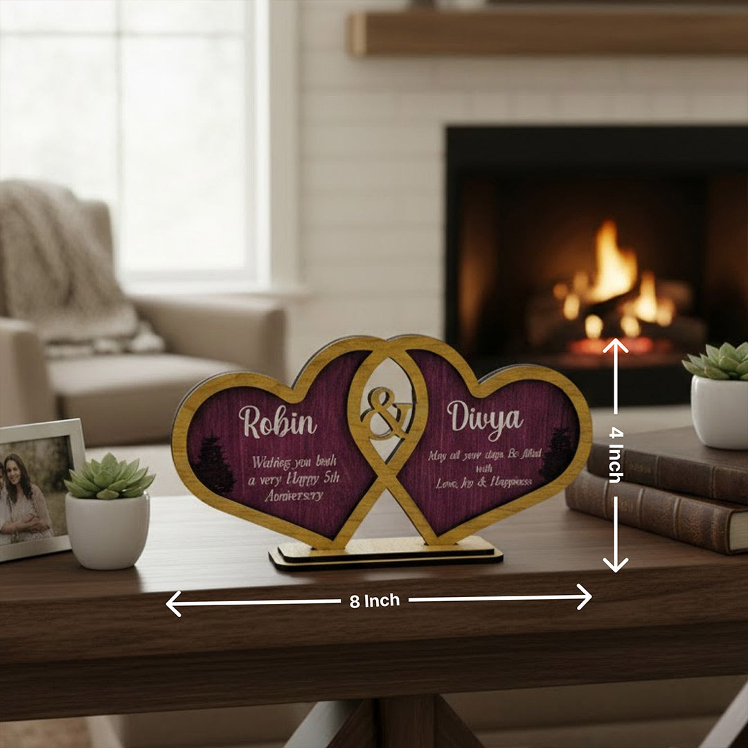 Personalized Double Heart Wooden Name Stand – Couple Gift | Love Craft Gifts