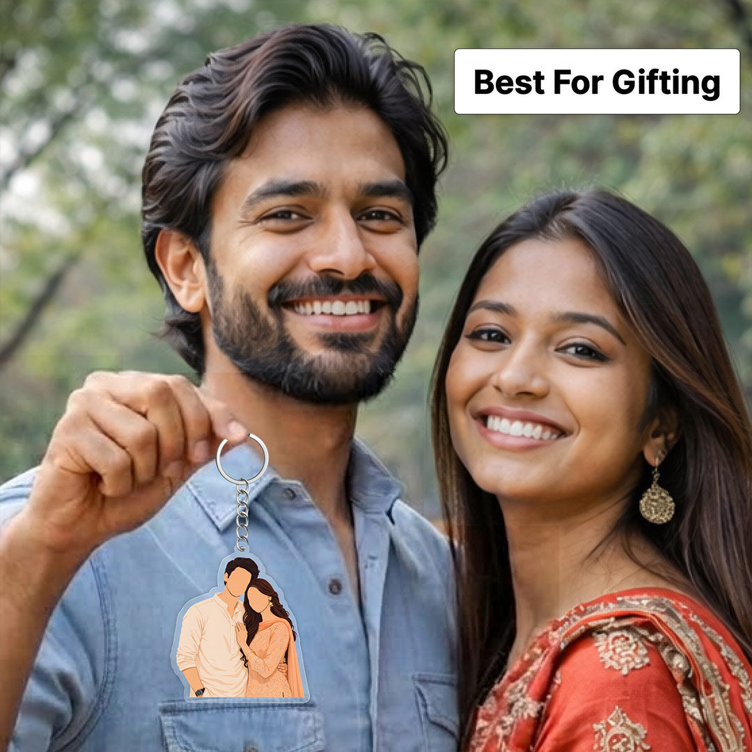 Personalized Faceless Couple Acrylic Keychain – Custom Photo Illustration Keyring Gift (2x3 Inch) | Love Craft Gifts