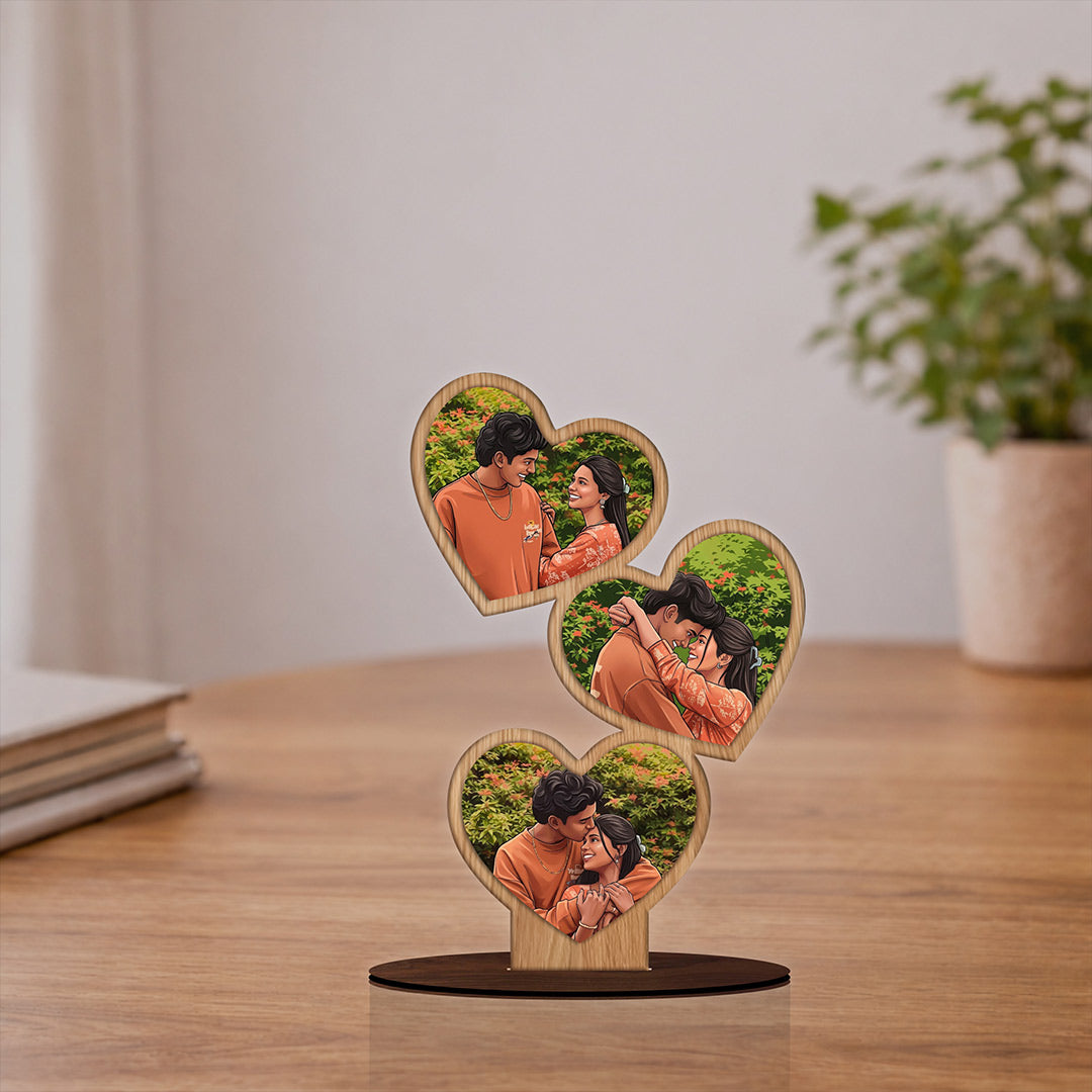 Personalized Heart Shape Wooden Photo Stand (5x8 Inch) Custom Couple Photo Collage Table Top Décor Gift for Couples | Love Craft Gifts