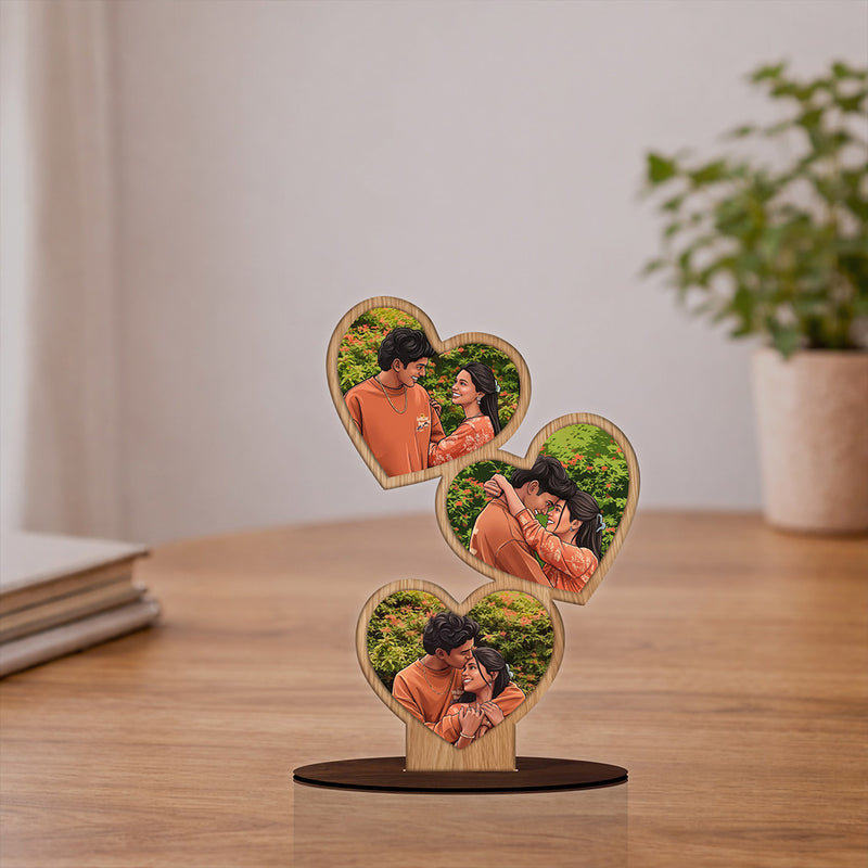 Personalized Heart Shape Wooden Photo Stand (5x8 Inch) Custom Couple Photo Collage Table Top Décor Gift for Couples | Love Craft Gifts