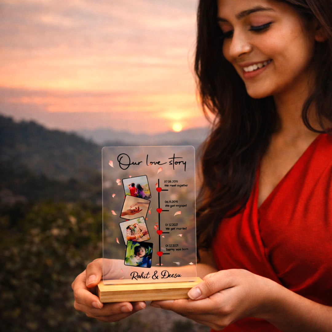 Personalized “Our Love Story” Acrylic Frame – Table Top (6×8 Inch) | Love Craft Gifts