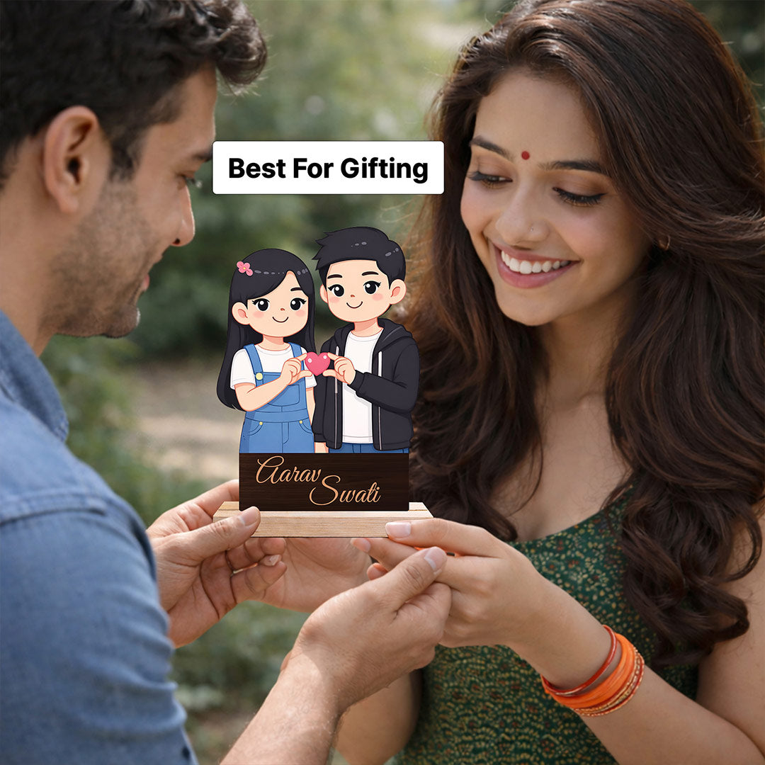 Personalized Couple Cartoon Cutout Table Stand – Custom Name Romantic Desk Décor (6x8 Inch) | Love Craft Gifts