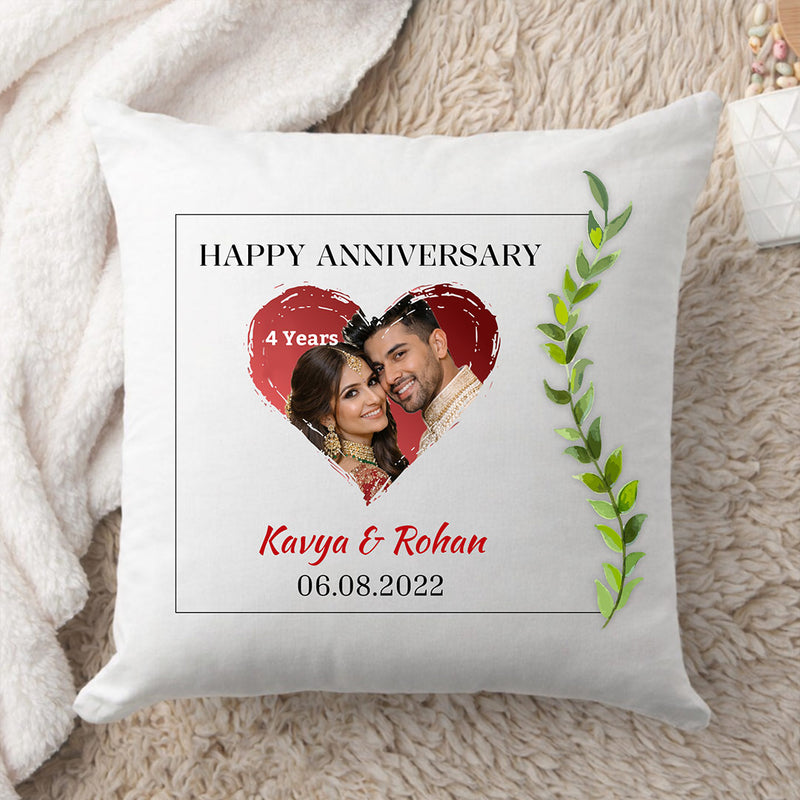 Personalized Anniversary Photo Cushion Pillow with Name & Date – Custom Romantic Soft Cushion Gift (10x10 Inch) | Love Craft Gifts