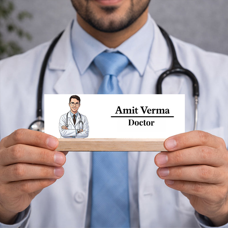 Personalized Doctor Name Plate Wooden Desk Stand (7.5x2 Inch) – Custom Photo & Name Table Nameplate Gift for Doctor, Clinic & Office Desk Décor | Love Craft Gifts