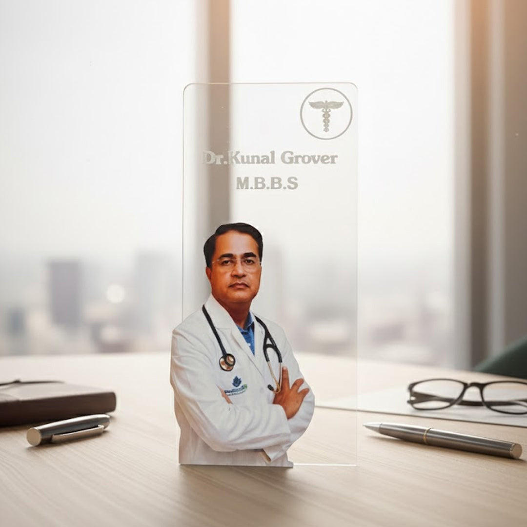 Personalized Doctor Acrylic Name Plate with Photo & Degree – 4×7 Inch