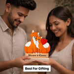 Personalized Cute Fox Couple Wooden Table Stand (6x6 Inch) – Custom Name Romantic Animal Couple Décor Gift for Girlfriend, Boyfriend & Anniversary | Love Craft Gifts