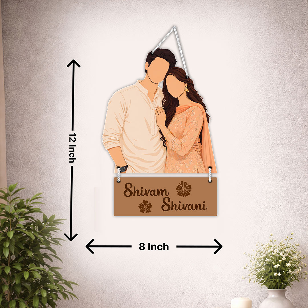Personalized Faceless Couple Wooden Wall Hanging Frame – Custom Photo & Name Romantic Hanging Décor (8x12 Inch) | Love Craft Gifts