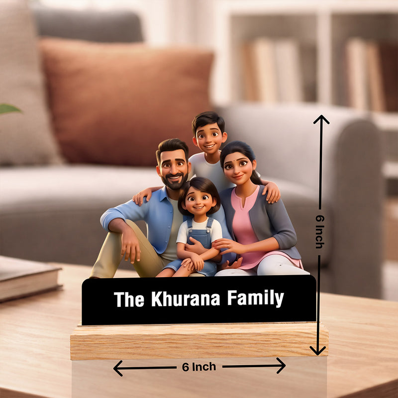 Personalized Cartoon Family Acrylic Standee (6x6 Inch) – Custom Name Pixart Family Keepsake Gift | Love Craft Gifts™