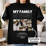 Personalized My Family Photo Collage Black T-Shirt – Custom Pics Printed | Love Craft Gifts