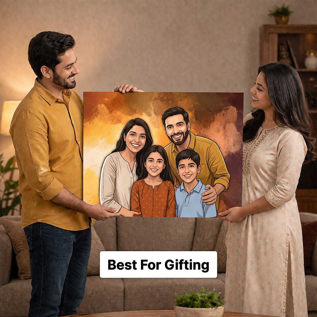 Personalized Toony Cartoon Acrylic Family Wall Frame (36x24 Inch) – Custom Photo Family Portrait Wall Décor | Love Craft Gifts