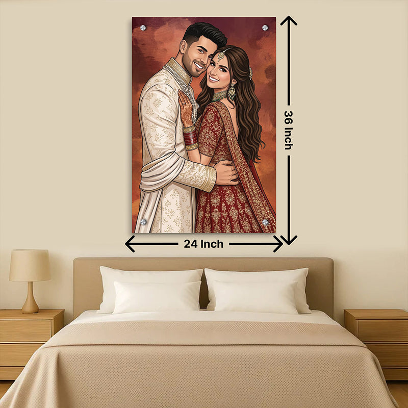 Personalized Toony Cartoon Couple Acrylic Wall Frame Custom Photo Portrait Gift 24x36" | Love Craft Gifts