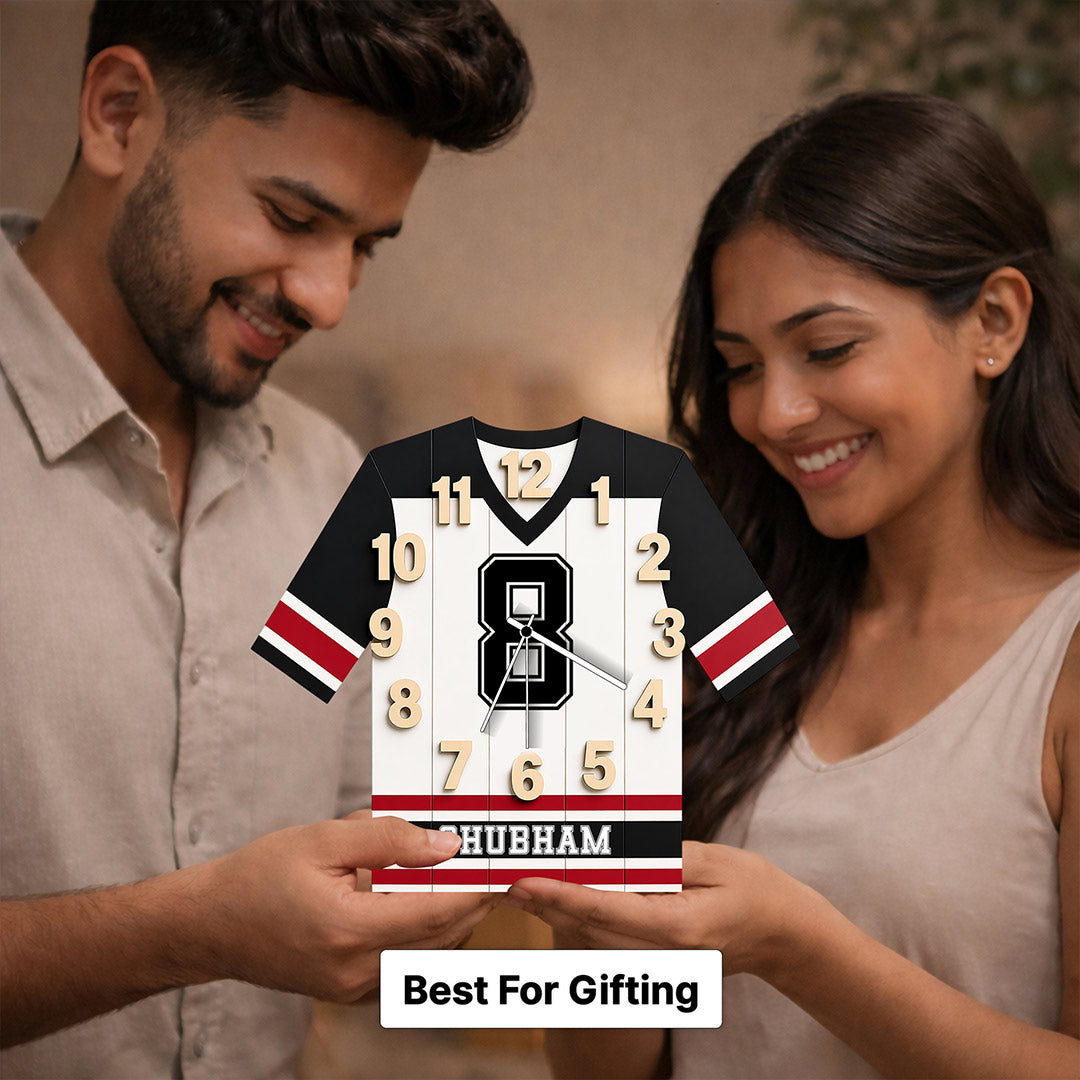 Personalized Football Jersey Wall Clock – Custom Name & Number Sports Wooden Clock (12x15 Inch) Kids Room Décor Gift | Love Craft Gifts™