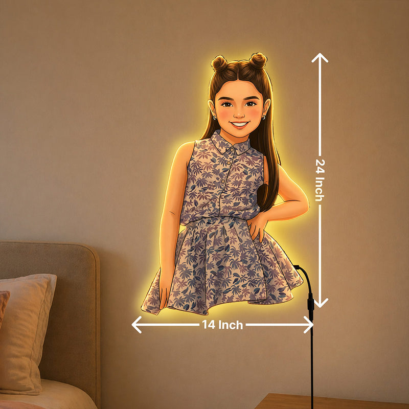 Personalized AI Cartoon Wooden 3D LED Photo Cutout Gift for Girl (14 x 24 Inch) – Custom Photo LED Lamp for Birthday, Kids & Special Gifts | Love Craft Gifts™