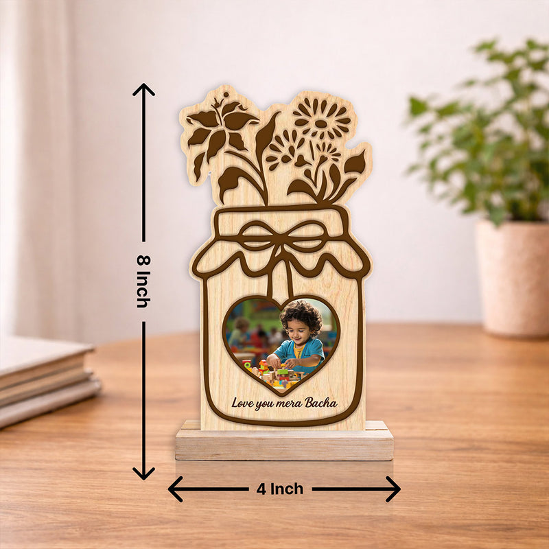 Personalized Wooden Jar Photo Frame for Kids – Custom Baby Photo Stand Gift (8x4 Inch) | Love Craft Gifts