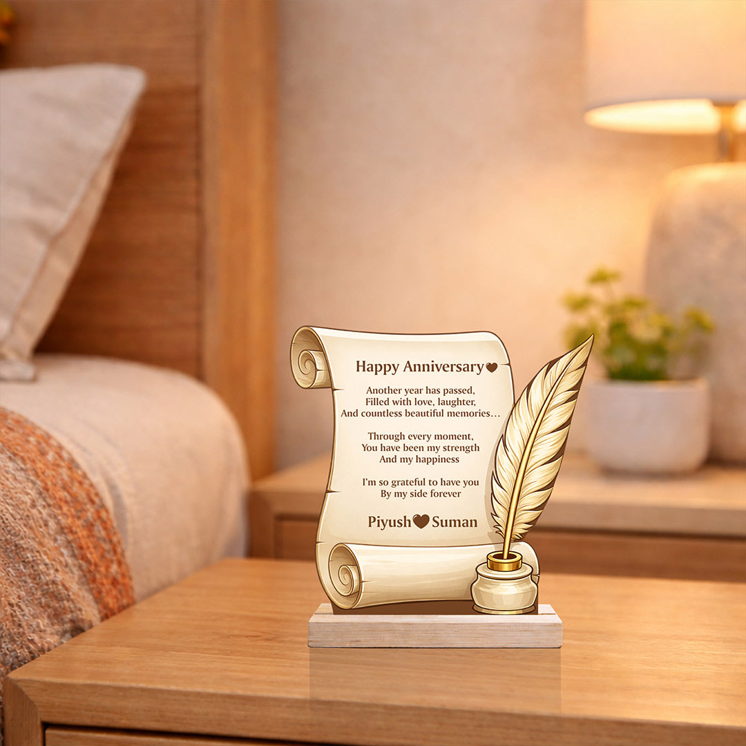Personalized Anniversary Scroll Message Table Top with Custom Names (6x7 Inch) Romantic Desk Décor Gift | Love Craft Gifts