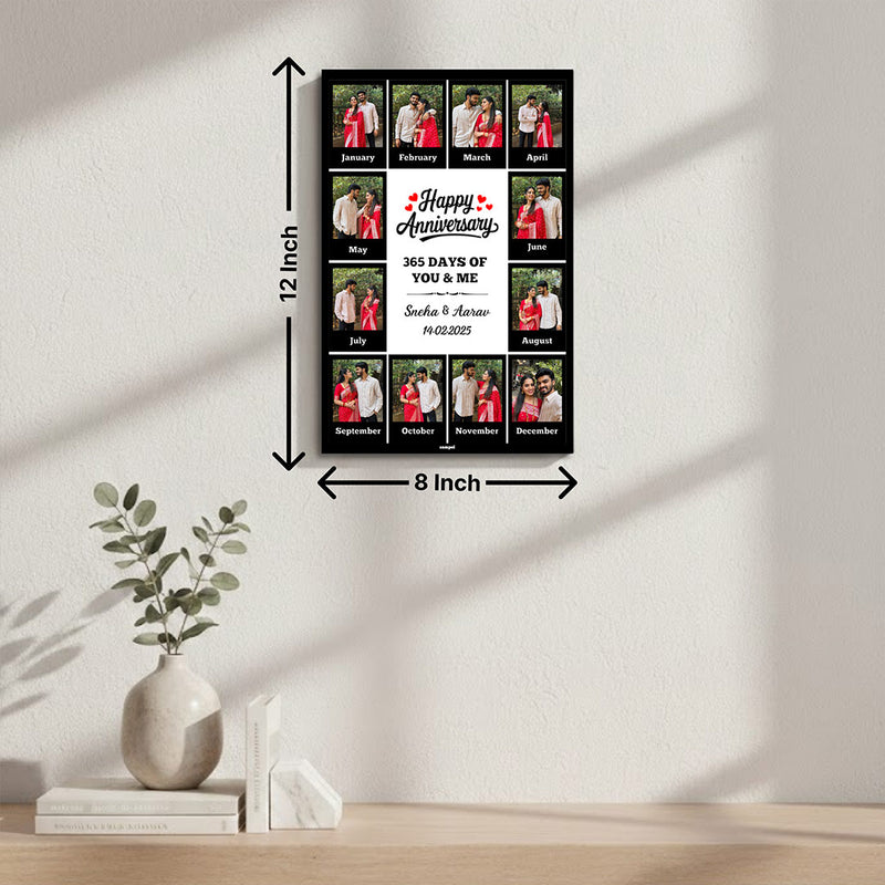 Personalized 365 Days Anniversary Photo Frame – Custom Monthly Couple Collage Frame (12x8 Inch) | Love Craft Gifts