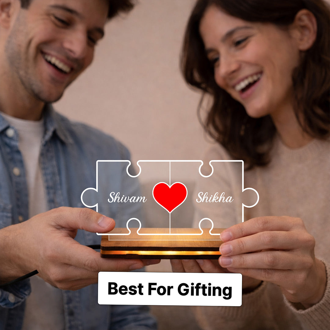 Personalized Puzzle Acrylic LED Lamp Custom Name Couple Gift 6x3 Inch | Love Craft Gifts