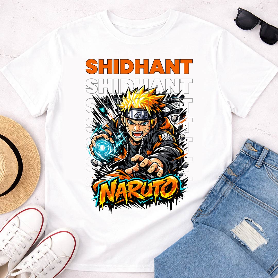 Personalized Anime Ninja Inspired Name T-Shirt for Men & Women – Custom Printed White Tee | Love Craft Gifts